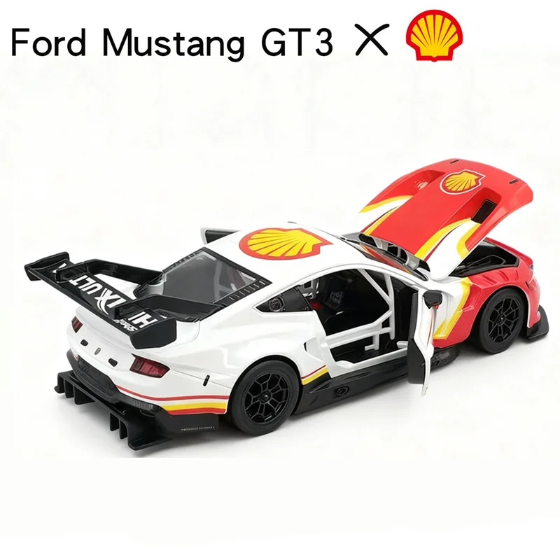 Фото 1:24 Ford Mustang GT3 Ко-брендовая версия, модель спортивного автомобиля из сплава, литье под давлением, металлический гоночный автомобиль, модель автомобиля, звуковой свет, детская игрушка в подарок №5