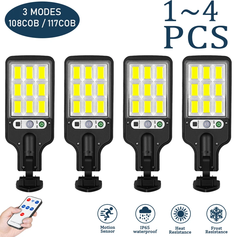 

Уличные фонари на солнечной батарее, водонепроницаемый настенный светодиодный светильник с датчиком движения, 3 режима освещения, фонари д...