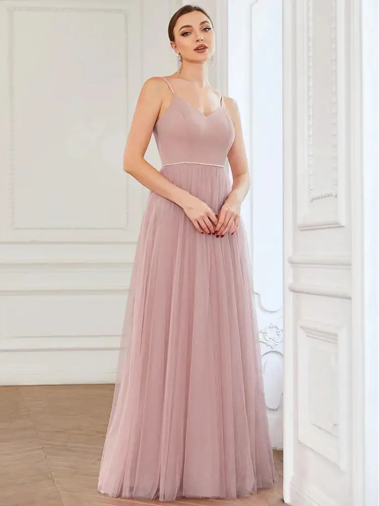 

Luxury Evening Dress Long Sleeveless A Line Deep V Neck Backless Floor Length Gown 2023 Ever Pretty Exquisite Prom Women Dress