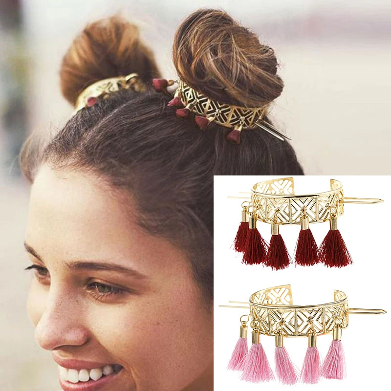 

Винтажные палочки для волос с вырезами и кисточками, заколка для волос в богемном стиле, металлические геометрические аксессуары для волос ...