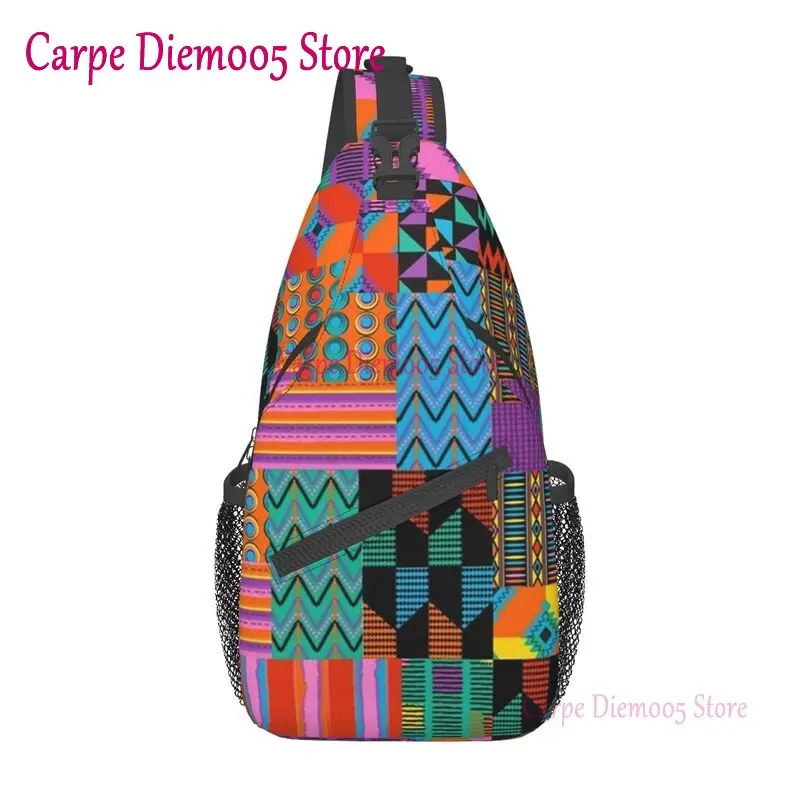 

Unique Wax Print Ankara Kente Pattern Sling Crossbody Backpack Men Africa Ethnic Tribal Shoulder Chest Bag for Traveling Daypack