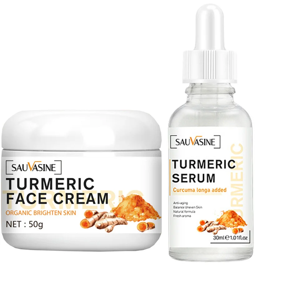 

Turmeric Skin Care Set Shrink Pores Moisturizing Whitening Facial Serum Nourish Smooth Face Acne Brightening Cream For Age Spots