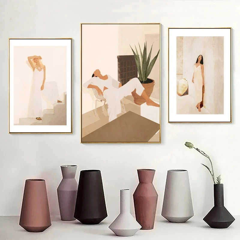 

Abstract Wall Art Canvas Painting Plants Poster Leaves Prints Girl Posters Modern Print Nordic Wall Paintings Home Decoration