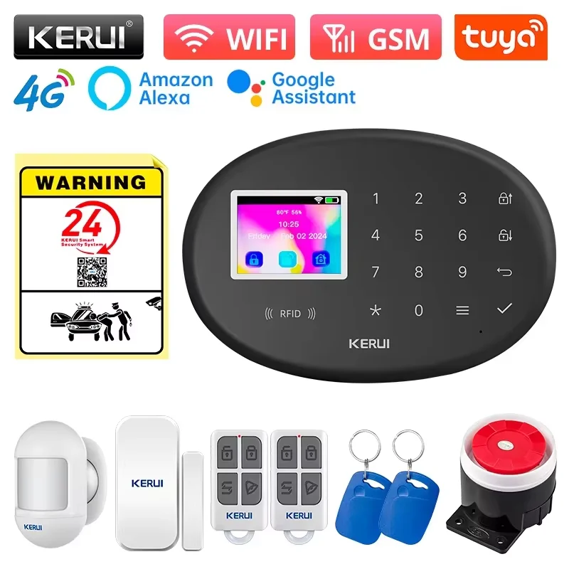 Фото KERUI WIFI + 4G 2G GSM сигнализация работает с приложением Tuya Smart Life Охоронная сигнализация с беспроводным датчиком Умная домашняя сигнализация W204 №1