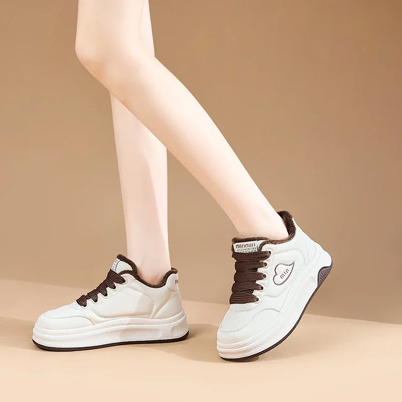 AUTUSPIN женская белая теплая плюшевая вулканизированная обувь на плоской подошве