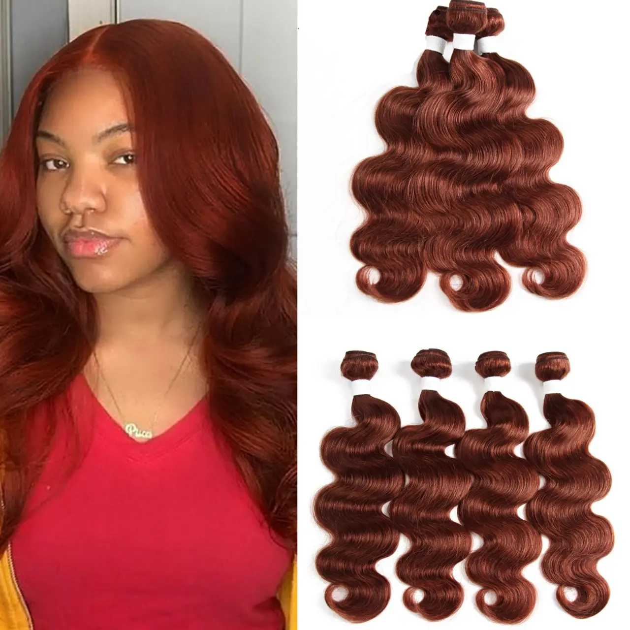 33# Brown Red Blonde 100% Human Hair Bundles SOKU Brazilian Body Wave Hair Weave Bundles 3/4 Bundles Deals Remy Hair Extension