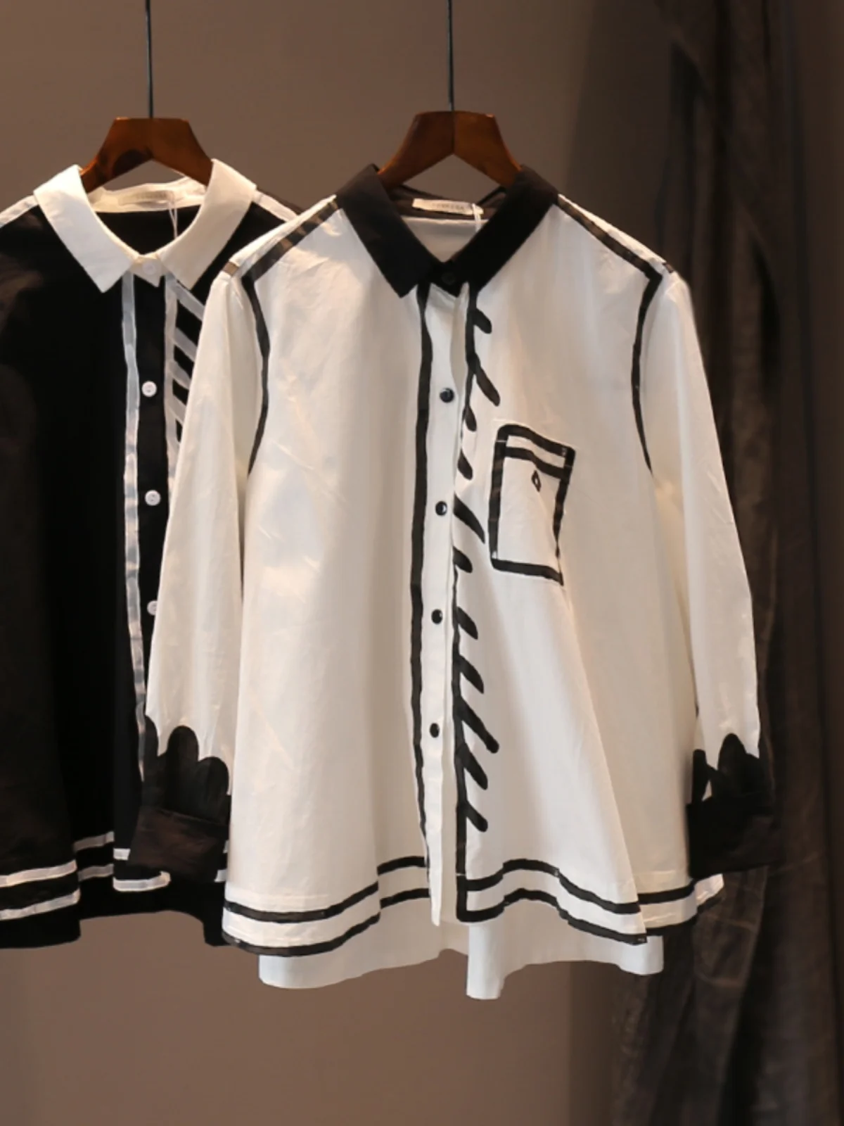 Осень 2024 элегантные универсальные художественные рубашки с длинными рукавами и