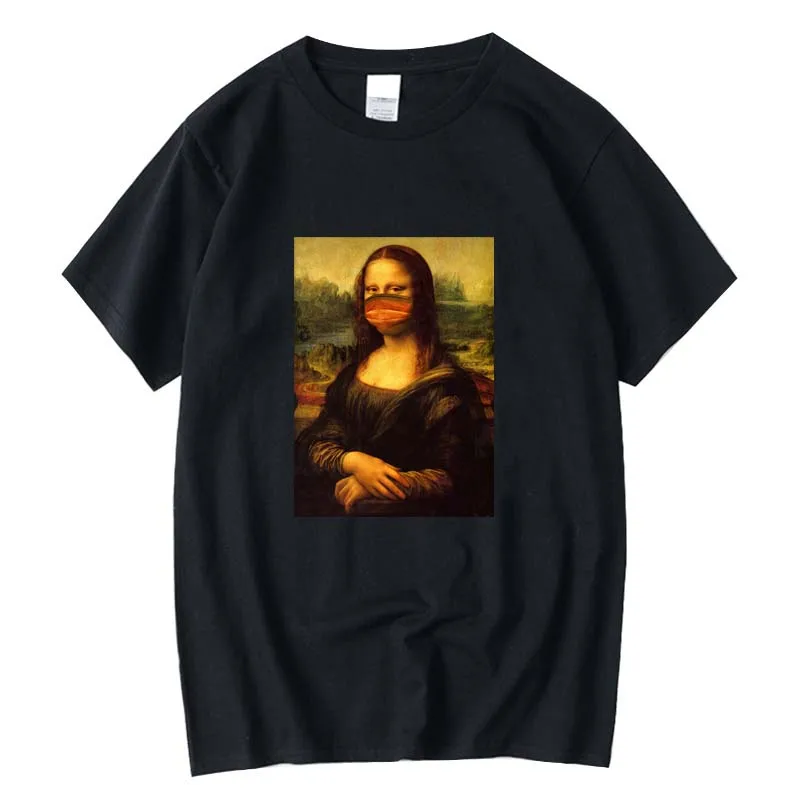 

Men's top quality 100% cotton funny mona lisa marks print cool men T shirt casual fashion men tshirt street wear male tee shirt