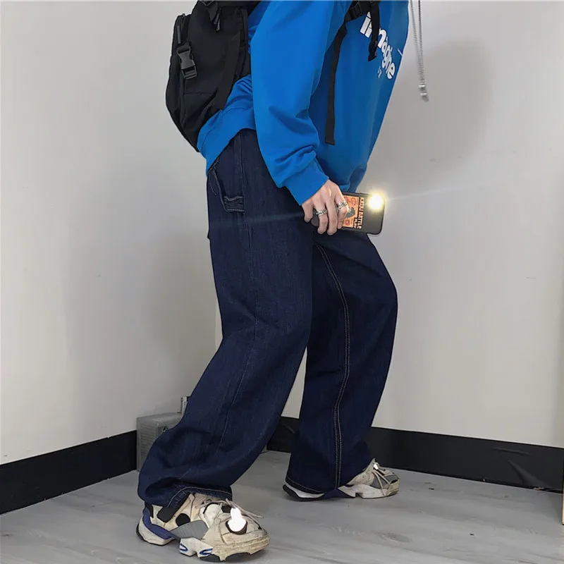 Blue Baggy Jeans Men Fashion Casual Wide Leg Jeans Men Streetwear Korean Loose Hip Hop Straight Denim Pants Mens Trousers S-XL