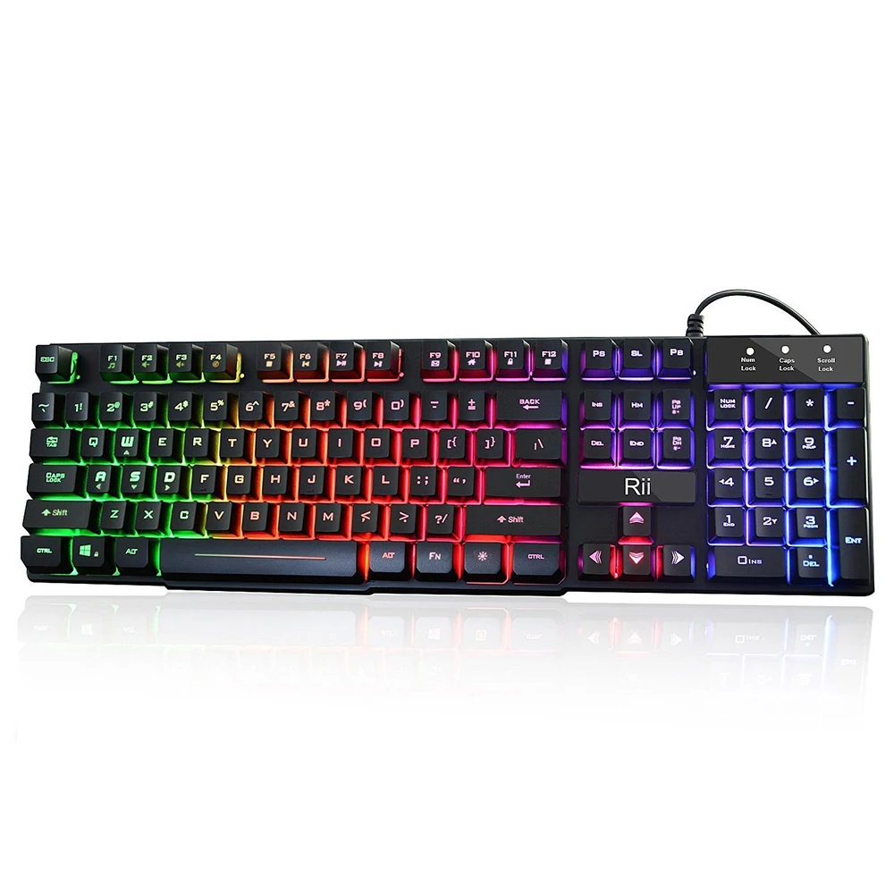 

Rii RK100+ Multiple Color Rainbow LED Backlit Large Size USB Wired Mechanical Feeling Multimedia PC Gaming Office Keyboard