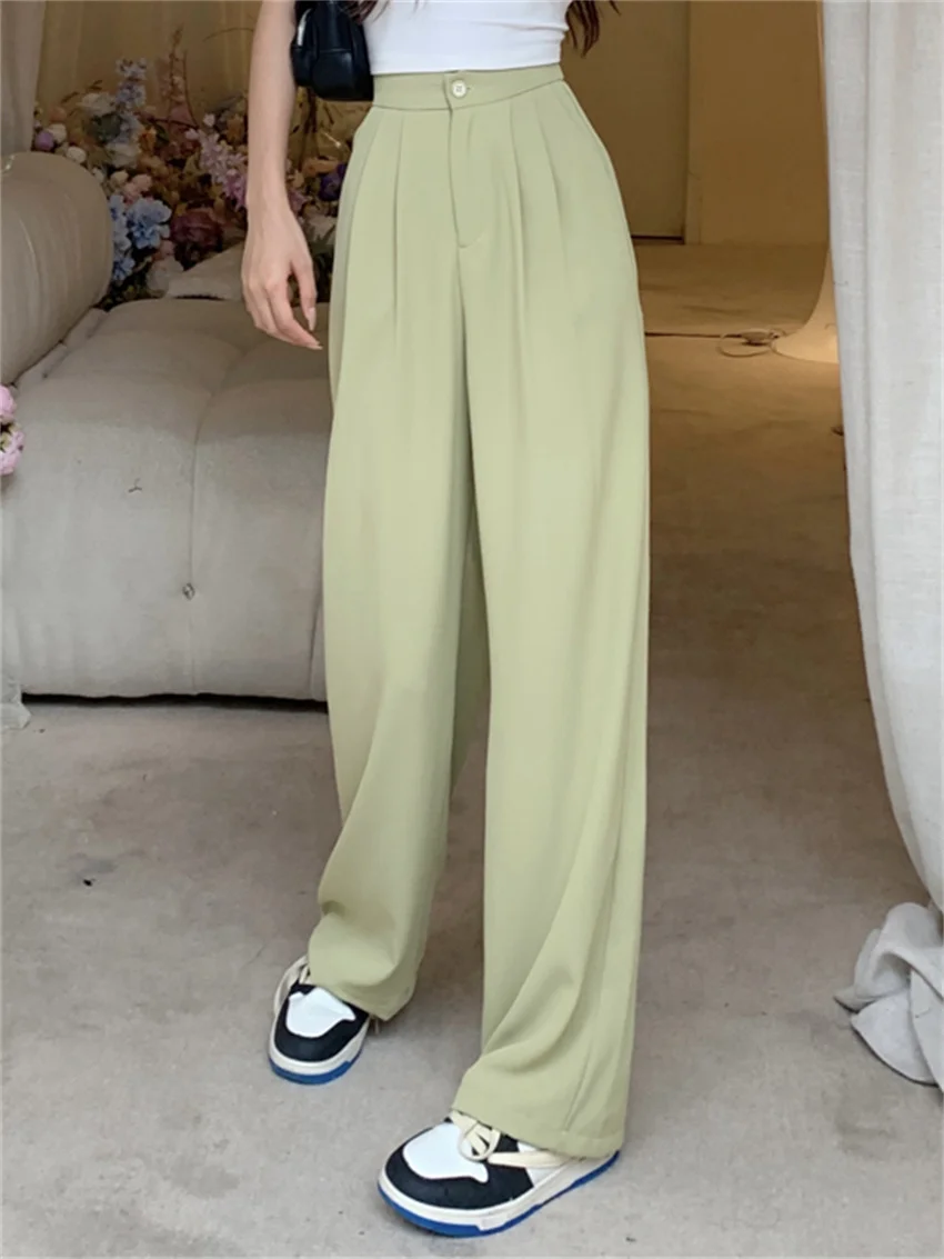 

Брюки HziriP женские прямые однотонные, модные штаны с широкими штанинами и высокой талией, шикарные универсальные уличные брюки Slim, лето 2022