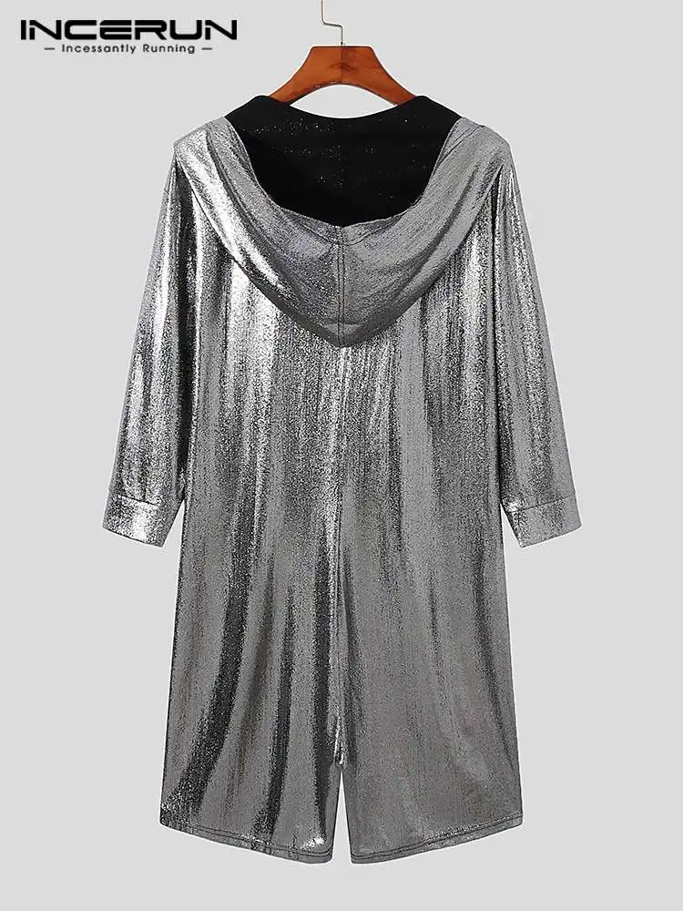 INCERUN 2022 Casual Party Wear Style New Men Jumpsuit Fashion Hot Sale Male Zip Mesh Three Quarter Sleeve Shine Bodysuits S-5XL