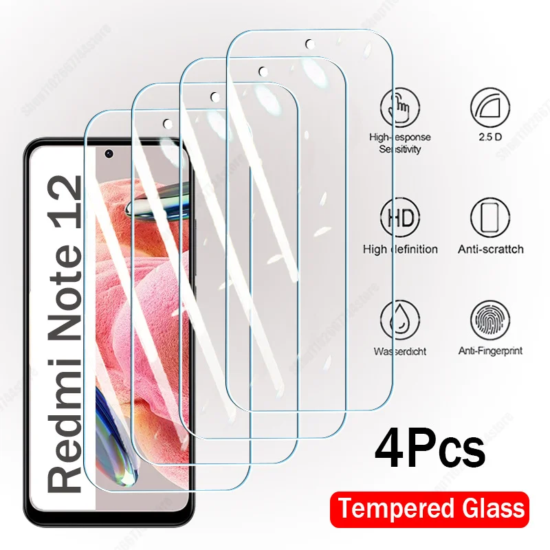 4Pcs Tempered Glass For Xiaomi Redmi Note 12 Pro Plus 4G 5G Screen Protector Redmi Note 12S 12 Turbo HD Full Cover Glass Film