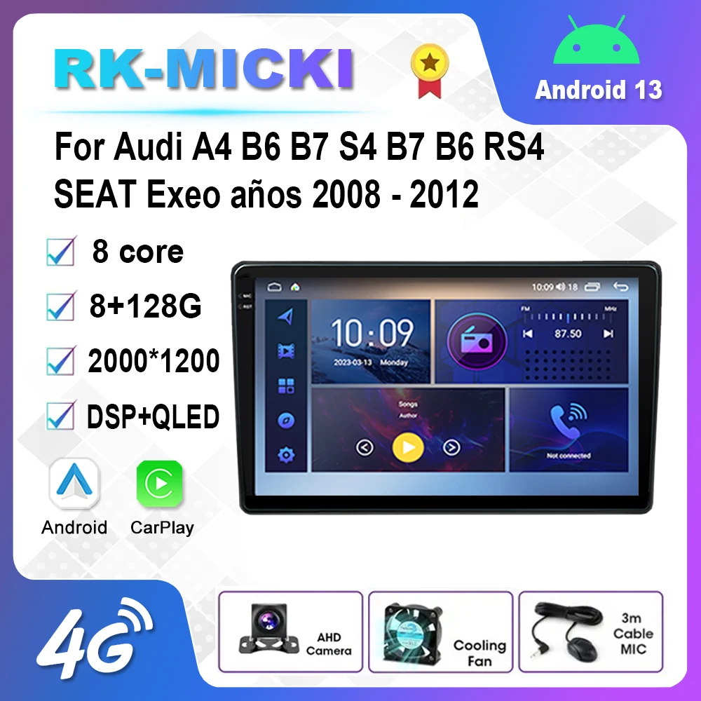 

9 Inch Android 12.0 Multimedia Player Auto Radio For Audi A4 B6 B7 S4 B7 B6 RS4 SEAT Exeo años 2008-2012 GPS Carplay 4G WiFi DSP