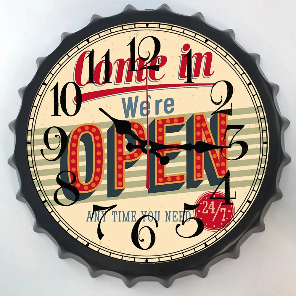 

OPEN Beer Cover Wall Clock Metal Signs Vintage Plaque Retro Tin Sign Wall Decor Bar Pub Man Cave Iron Painting Decorative Plate