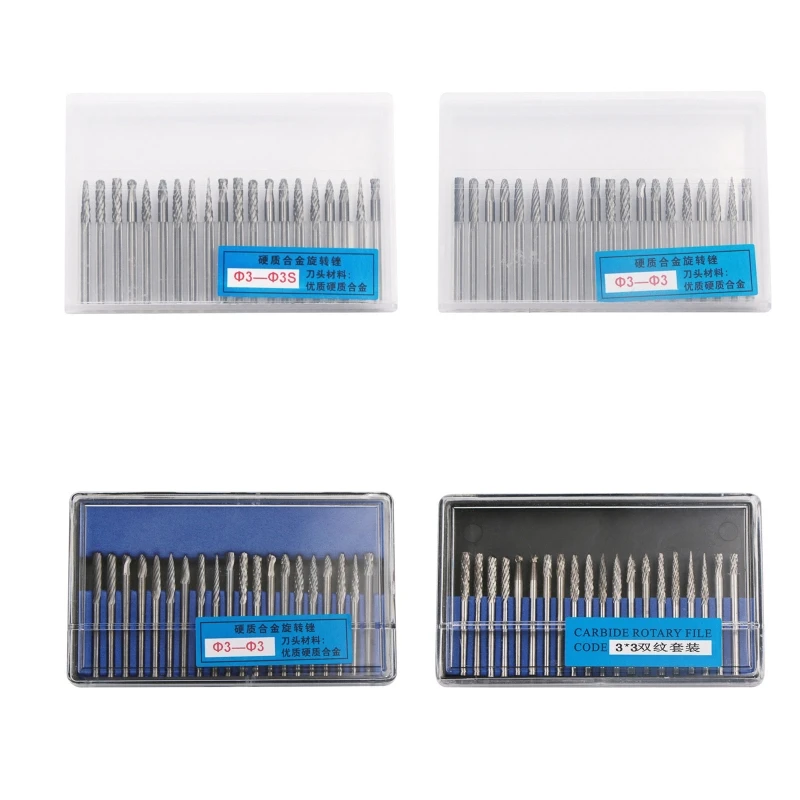 

20 Pieces 3mm 1/8'' Shank Rotary Burrs Set Steel Engraving Bits Grinder Drill Bit for Auto Carving Drop Shipping