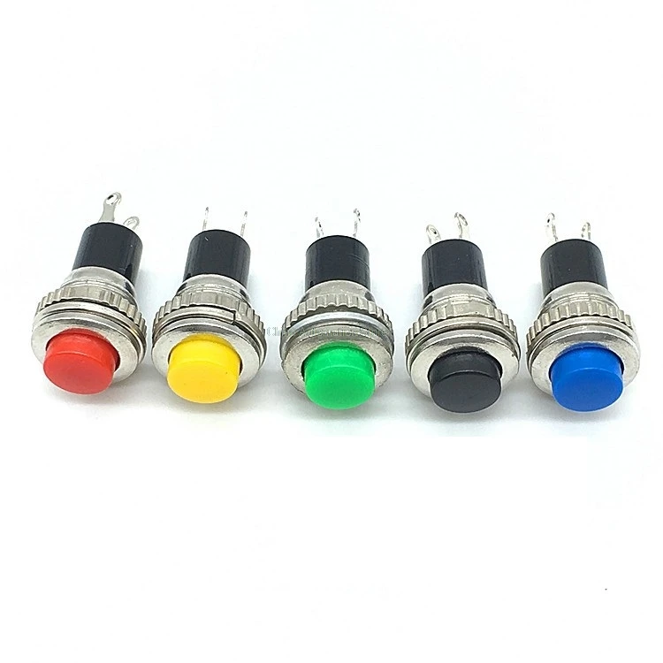 

10pcs White Red Green Blue Black Yellow Panel mount 10mm Momentary OFF-(ON) Push button Switch Upper Screw Thread