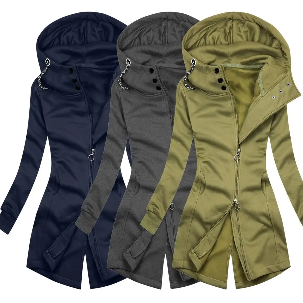 

Женское однотонное пальто на молнии, осенне-зимнее длинное асимметричное худи для повседневной носки