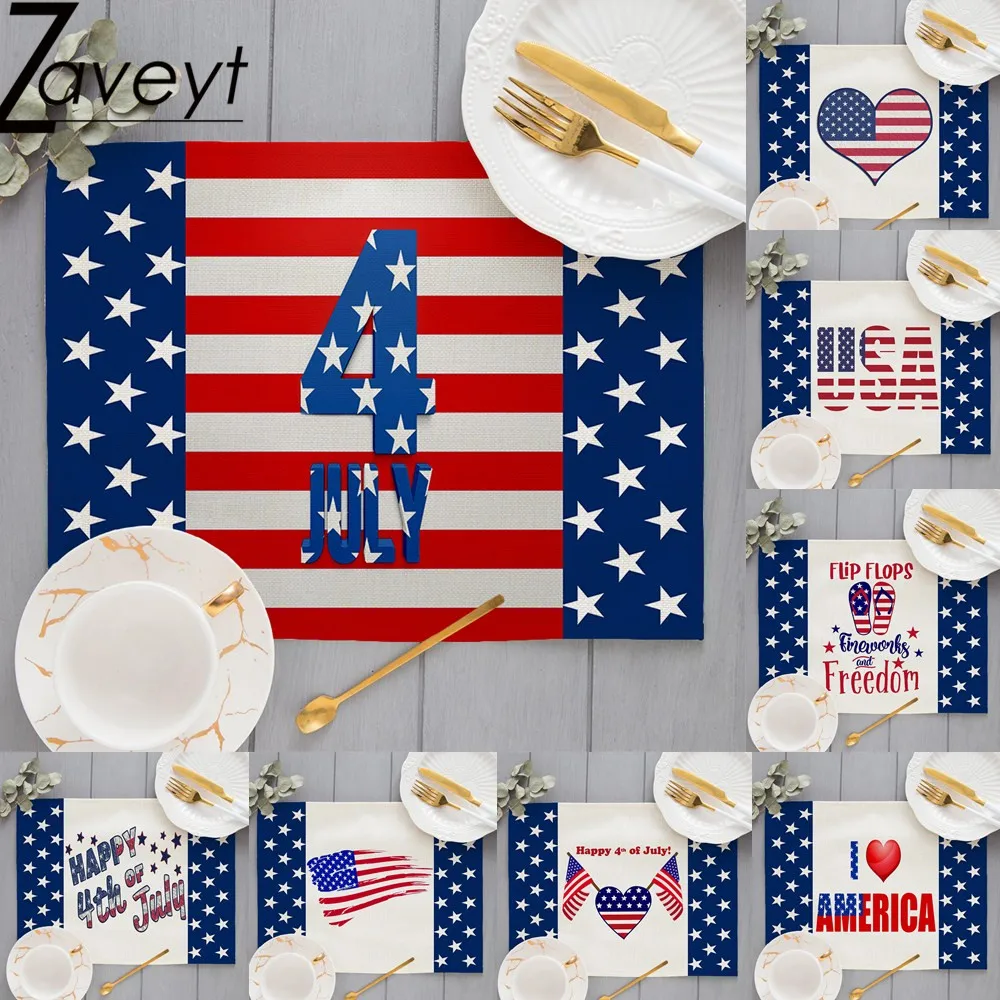

Fourth of July Heart American Flag Style Red Blue Stripe and Star Pattern Placemat Memorial Day Indepedence Day 4th July Party