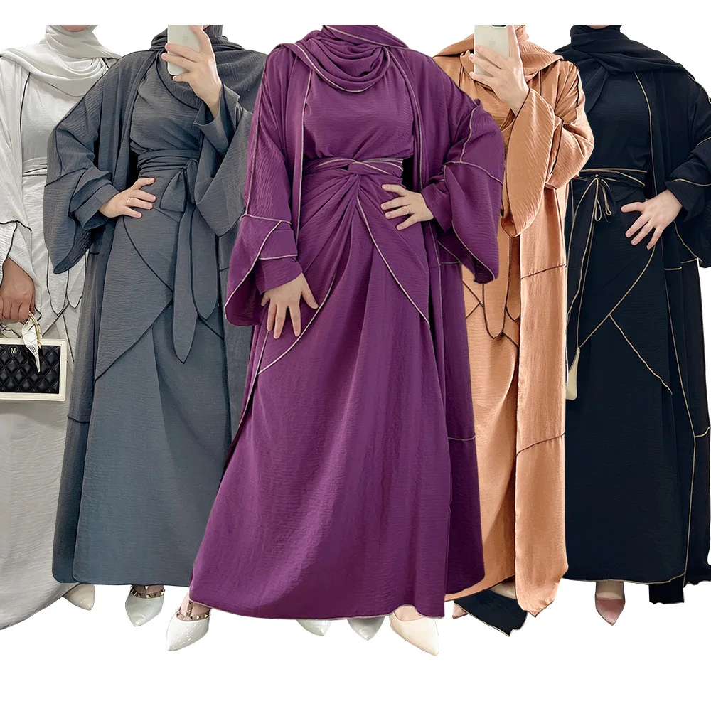 

платье бохо абая женская Дубай исламская одежда женщин платье винтажное 3 шт. Abaya Дубай ислам Турция Бангладеш мусульманские комплекты хиджаб скромное платье кафтаны для женщин халат женские комплекты