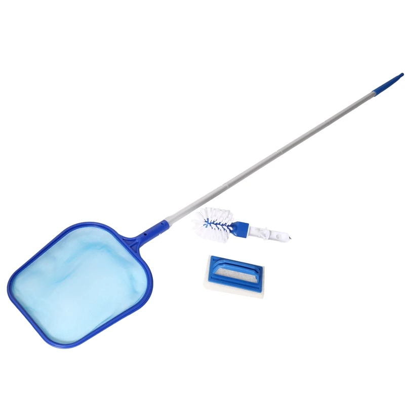 

Leaf Skimmer With Telescopic Handle Fine Mesh Net Swimming Pool Net With Sponge Brush, Scrubber For Spas Hot Tub Pools