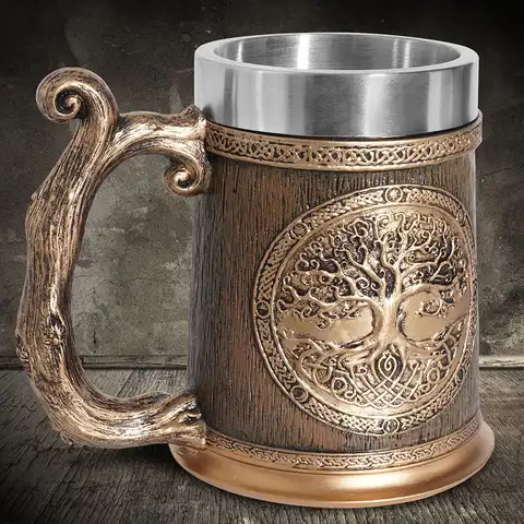 Деревянная кружка для пива Viking, крутая кружка из нержавеющей стали, кофейные чашки и кружки, кофейные кружки, подарки на Хэллоуин, кружка для...