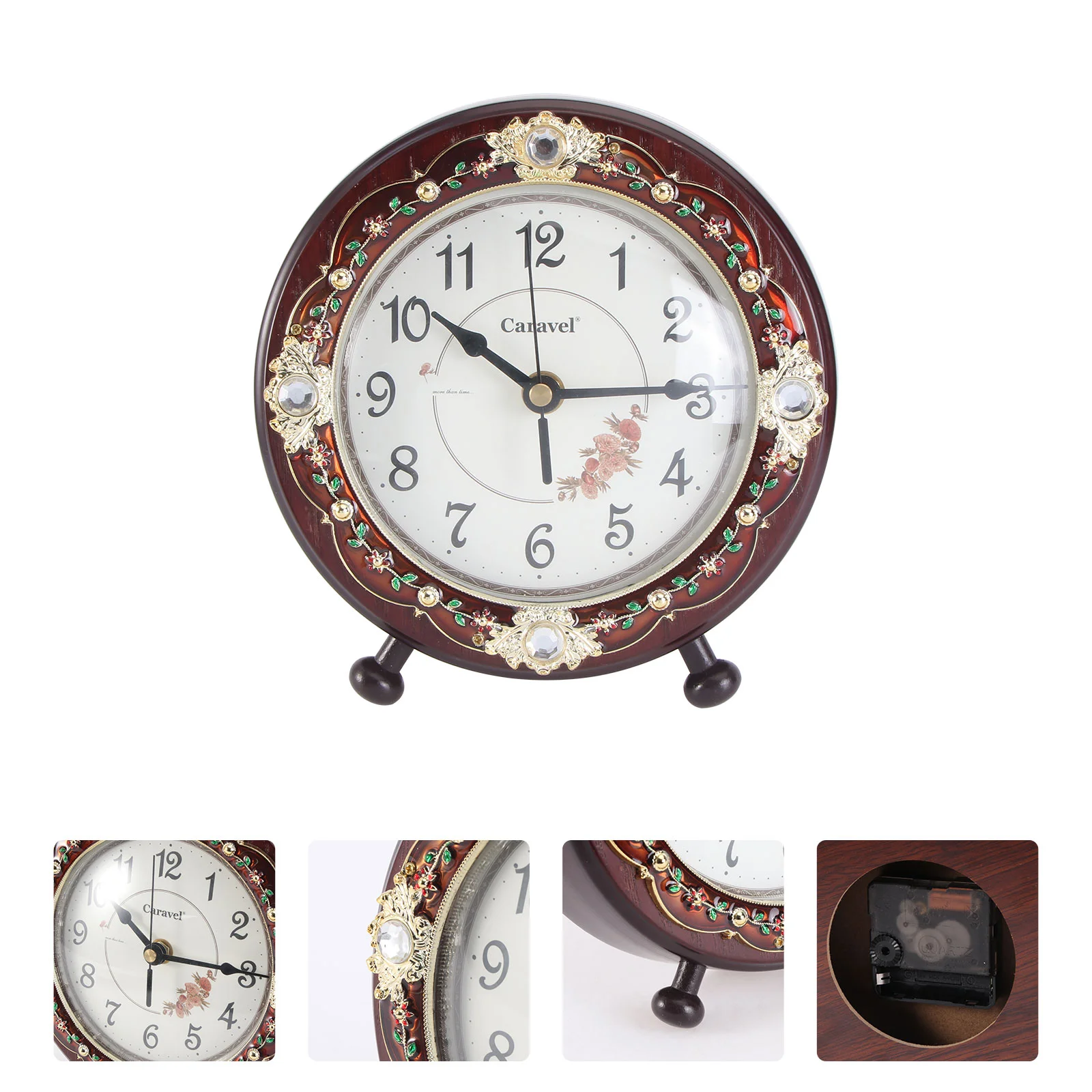 

1Pc Alarm Clock Flower Alarm Clock Nightstand Decorative Clock Vintage Clock Retro Alarm Clock Shelf Wooden Clock