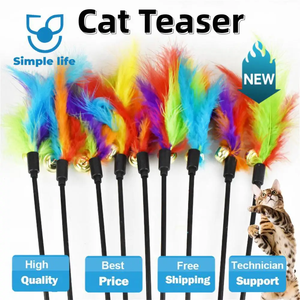 

Kitten Interactive Cat Toy Feather Cats Teaser Stick Wand Pet Retractable Feather Cat Accessories Bell For Gatos Cat Exercise