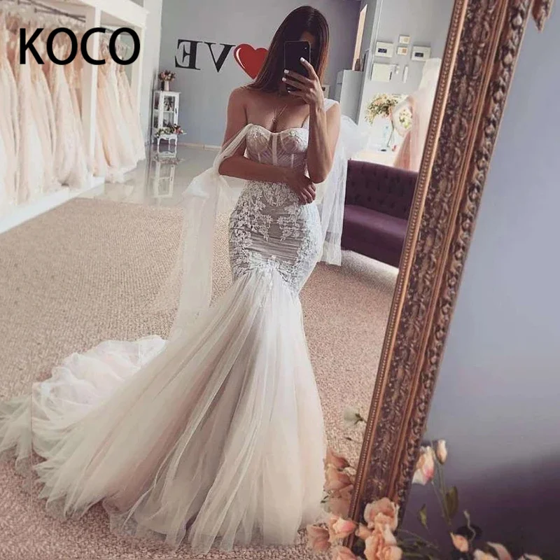 

MACDOUGAL Wedding Dress 2022 Sexy Strapless Appliques Tulle Boho Sheath Gown Vestido De Novia Civil for Women Custom Made