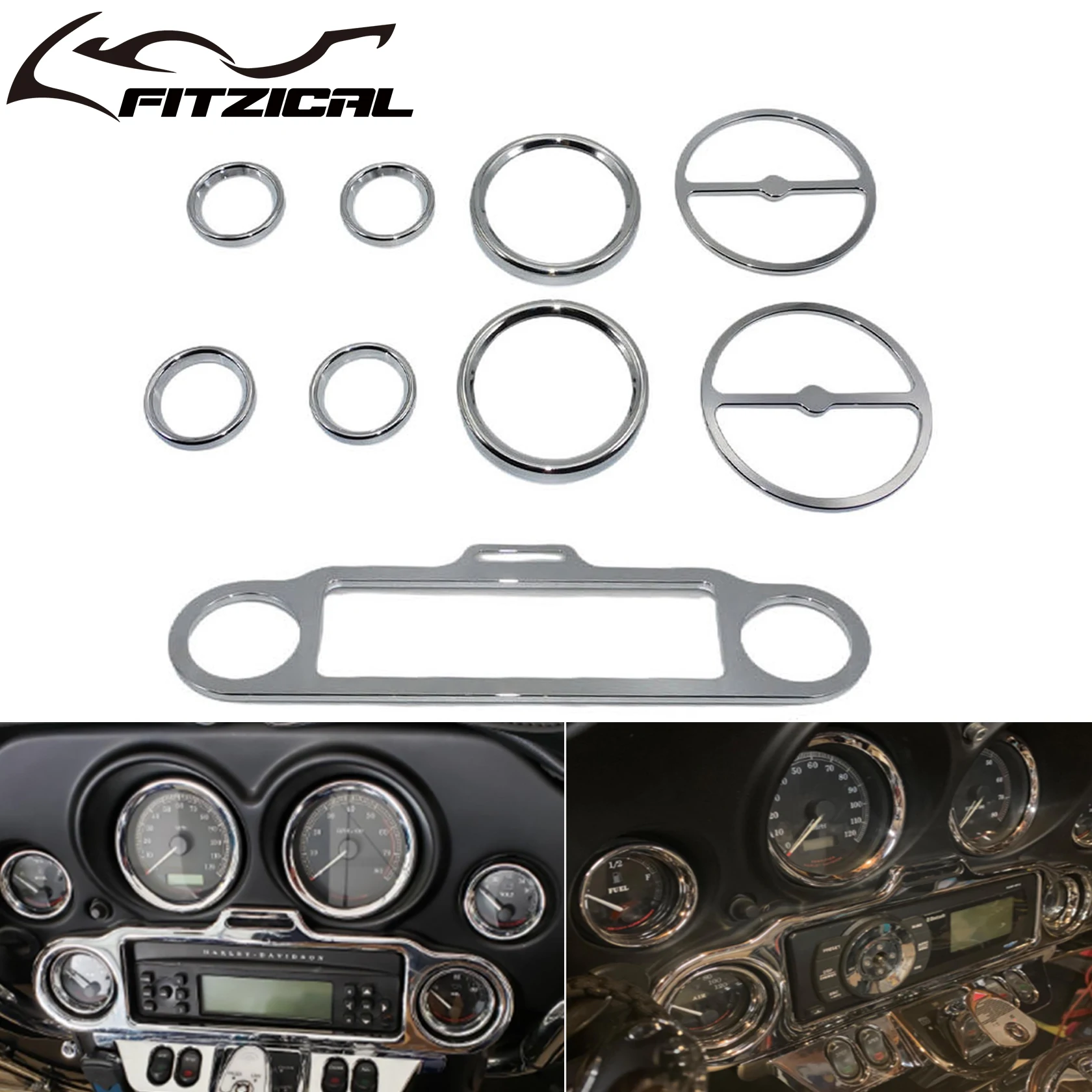 

Motorcycle Chrome Stereo Accent Speedometer Speaker Set Cover Trim Ring For Harley Touring Electra Street Glide Trike 1996-2013