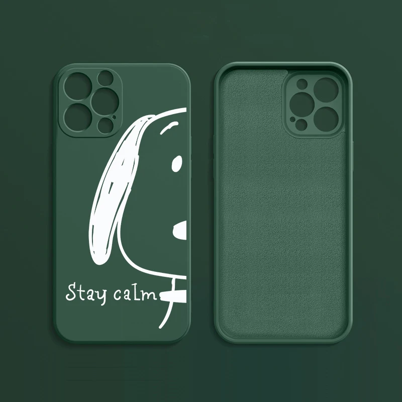 Cute cartoon white line dog Liquid silicone phone case for iphone 11 12 Pro X XS Max XR 7 8 14Plus 13 14 matte purple back cover