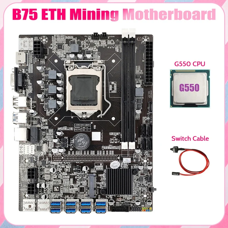 

Материнская плата B75 USB ETH 8xpcie USB адаптер + процессор G550 + кабель переключения LGA1155 DDR3 MSATA B75 USB материнская плата для майнинга