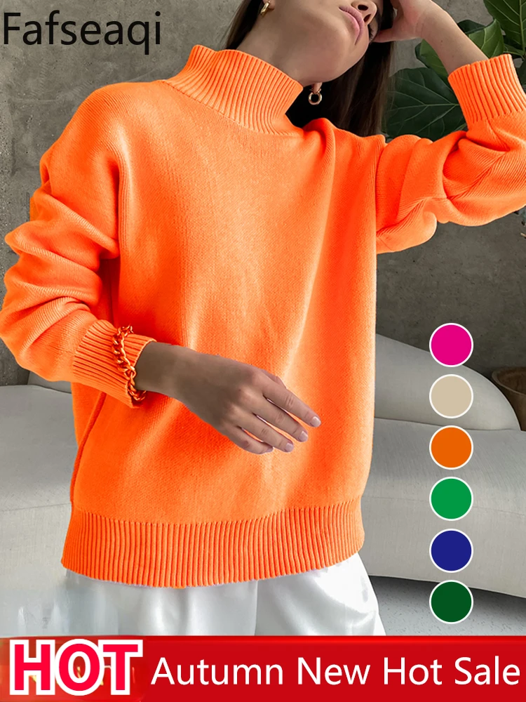 Basic Green Oversized Sweater for Women Pullovers Turtleneck Rose Red Winter Women's Knitted Top Warm Soft Girl Baggy Sweaters
