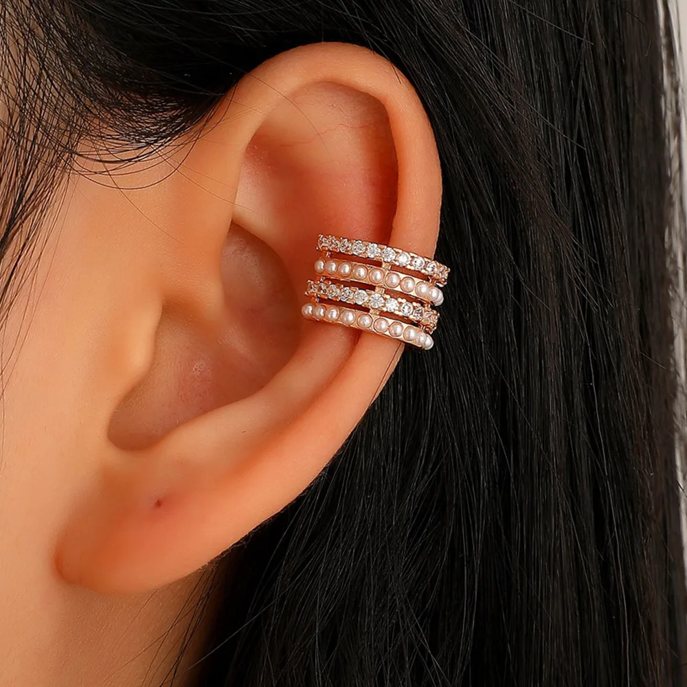 

Luxury Multilayer Pearl Zircon C-Shaped Ear Bone Clip Wholesale for Women and Gilrs Fashion Rainbow Cubic Zircon Stone Earring
