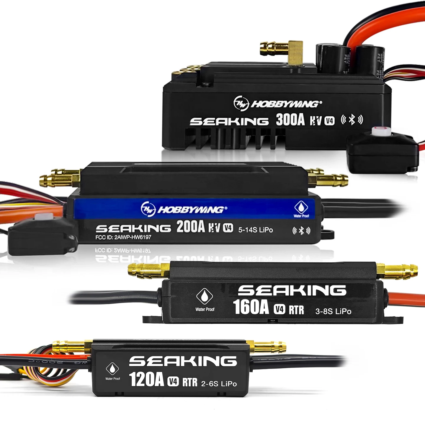 Фото Hobbywing Seaking 200A Контроллер скорости HV V4 Бесщеточный ESC для радиоуправляемой лодки Электронный регулятор скорости Программируемый для моделей RC №1