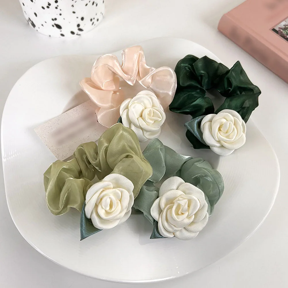 

Elegant White Rose Hair Scrunchies Simple Hair Band Women Girls Ponytail Holder Hair Rubber Bands Hair Ties Hair Accessories