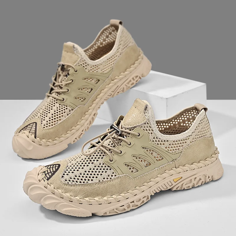

Мужские дышащие кроссовки без шнуровки, повседневные сетчатые удобные туфли на плоской подошве, Нескользящие, с вырезами, лоферы