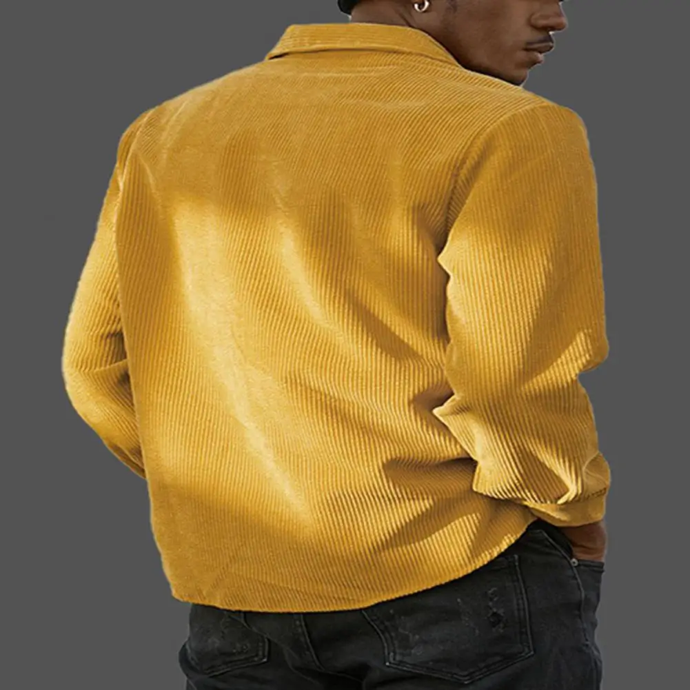 

Men Fall Top Stylish Men's Fall Shirt Lapel Long Sleeves Striped Texture Patch Pocket Soft Breathable Mid Length Top Clothes