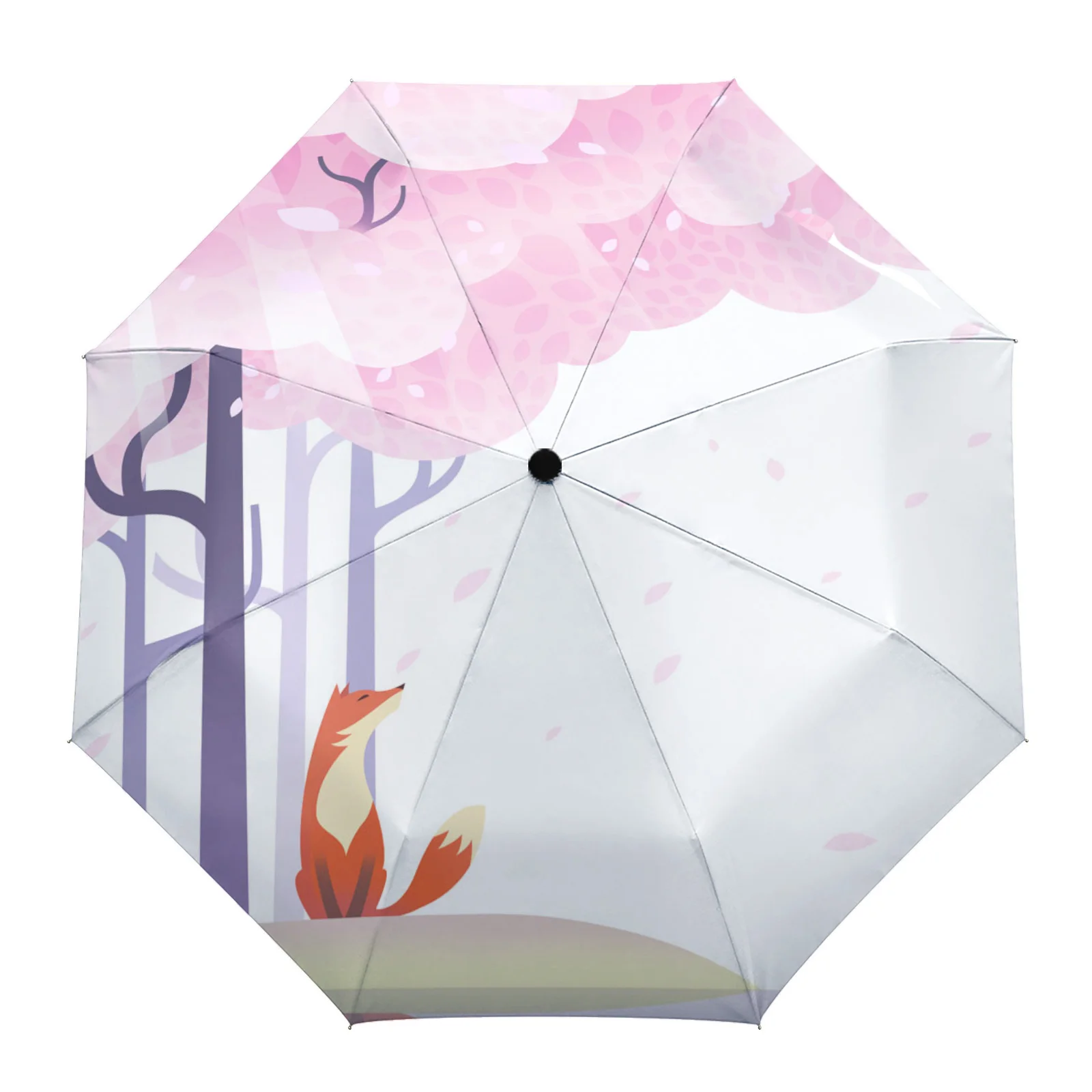 

Cherry Blossom Waterside Fox Rain Umbrella Folding Sun Umbrella Outdoor Sunscreen Anti-UV Parasol Female Male Umbrellas