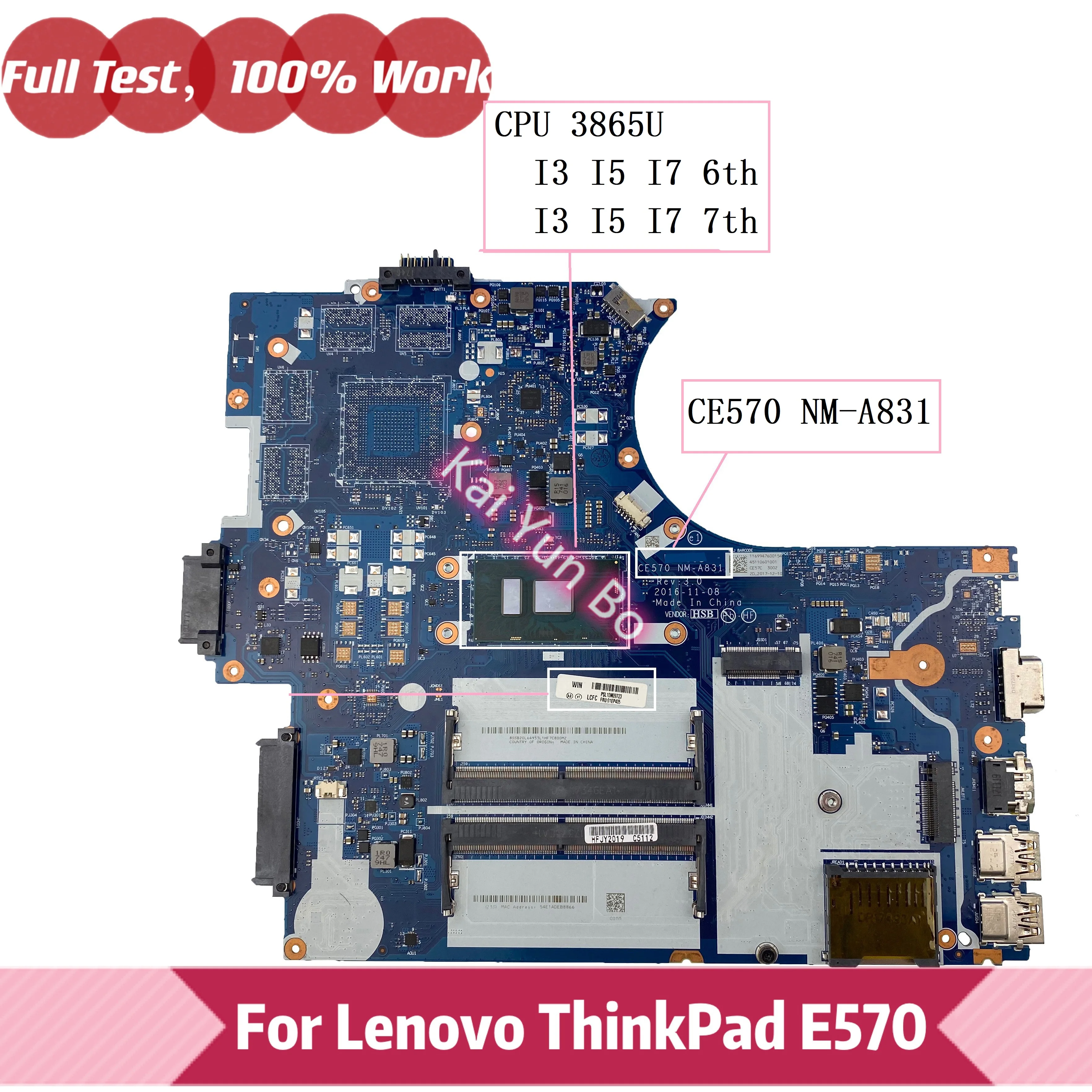 

Материнская плата 01EP405 CE570 NM-A831 Lenovo Thinkpad E570 E570C Материнская плата Laotop 01EP391 с процессором 3865U I3 I5 I7 i3-6006U