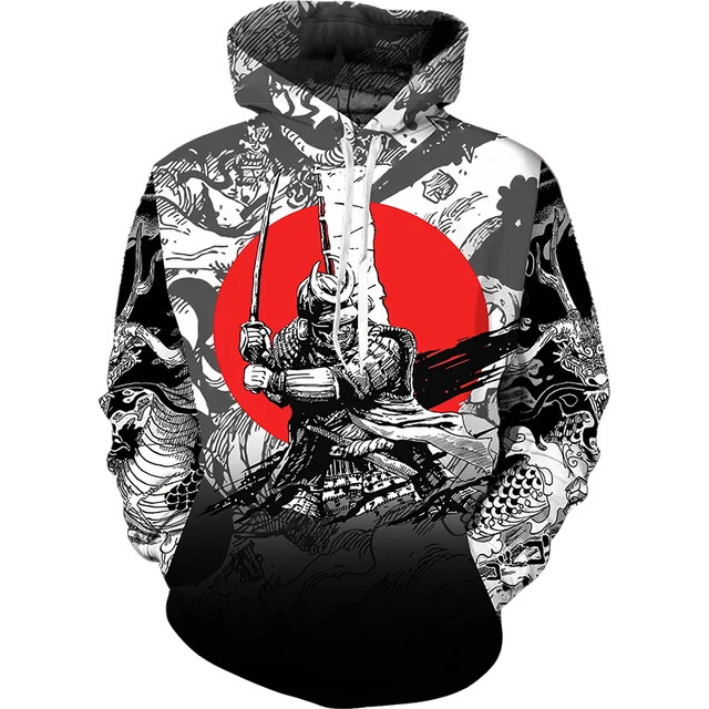 

Men's and Women's 3D Japanese Ninja Samurai Tattoo Samurai Mask Printed Hoodie Casual Oversized Harajuku Hoodie