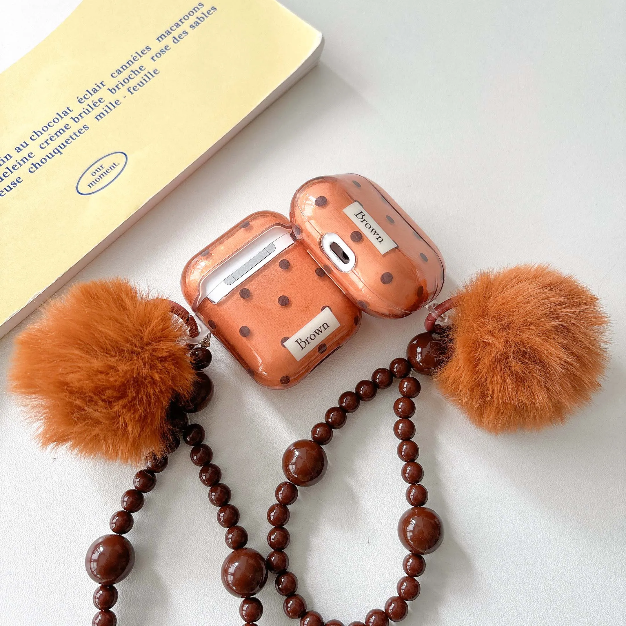 Ретро коричневый чехол для гарнитуры imd apple airpods 3 4 pro 2nd 2 1 ins Wave Point плюшевый кулон