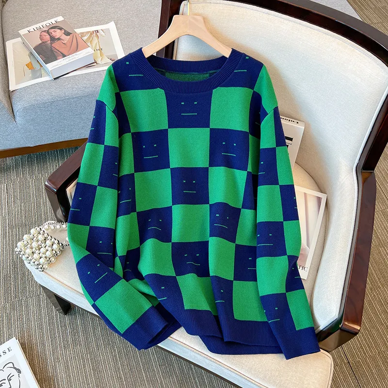 

Вязаный свитер большого размера 10XL 170 кг, универсальный корейский свитер, женская одежда, осенние свободные повседневные пуловеры с длинным рукавом