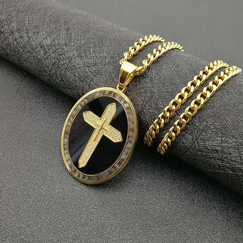 Новая золотая овальная резьба креста подвеска для мужчин и женщин ретро религиозный амулет ожерелье аксессуары ювелирные изделия подарок.