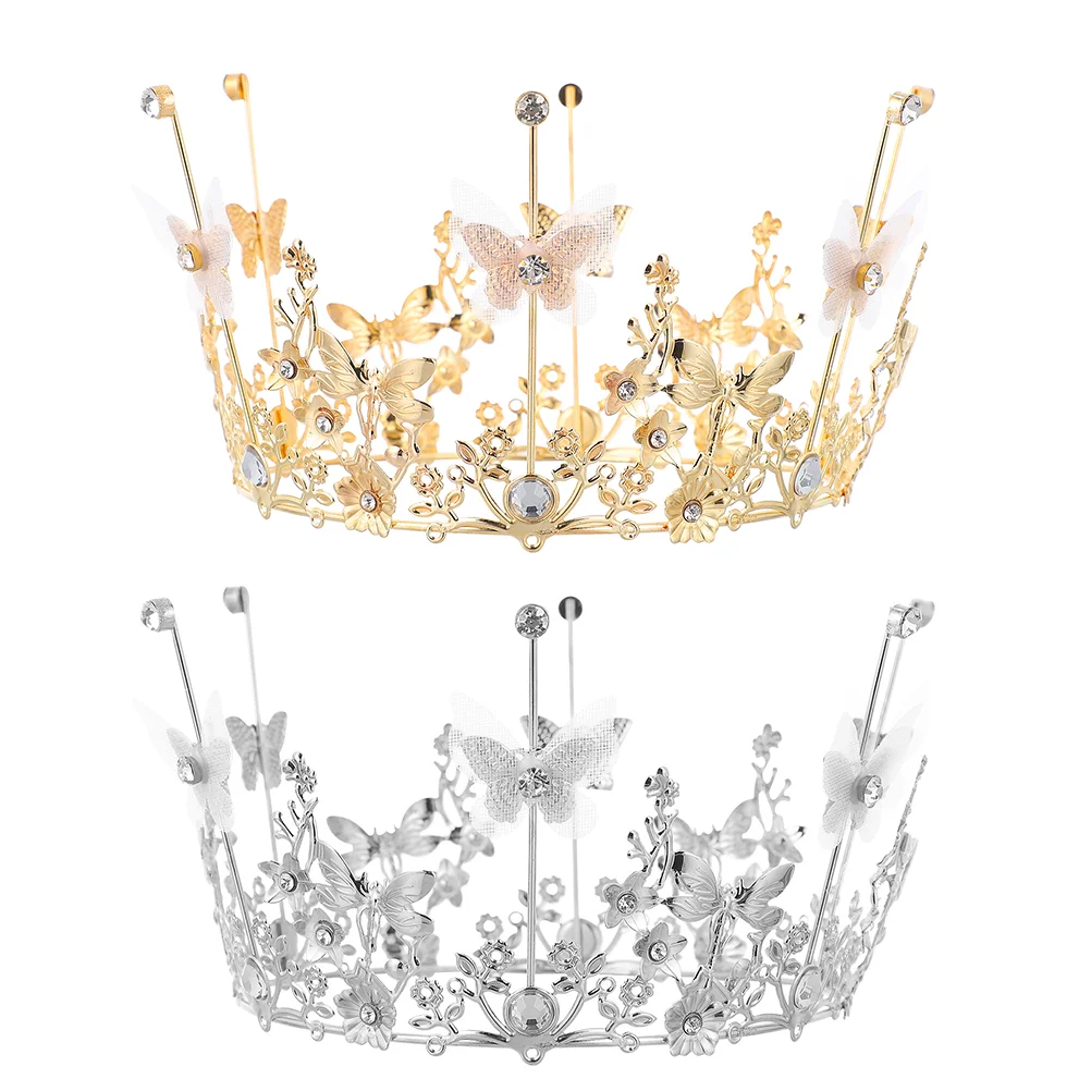 

2 Pcs Cake Crown Toppers Birthday Cake Decors Party Cake Crown Tiara Decors