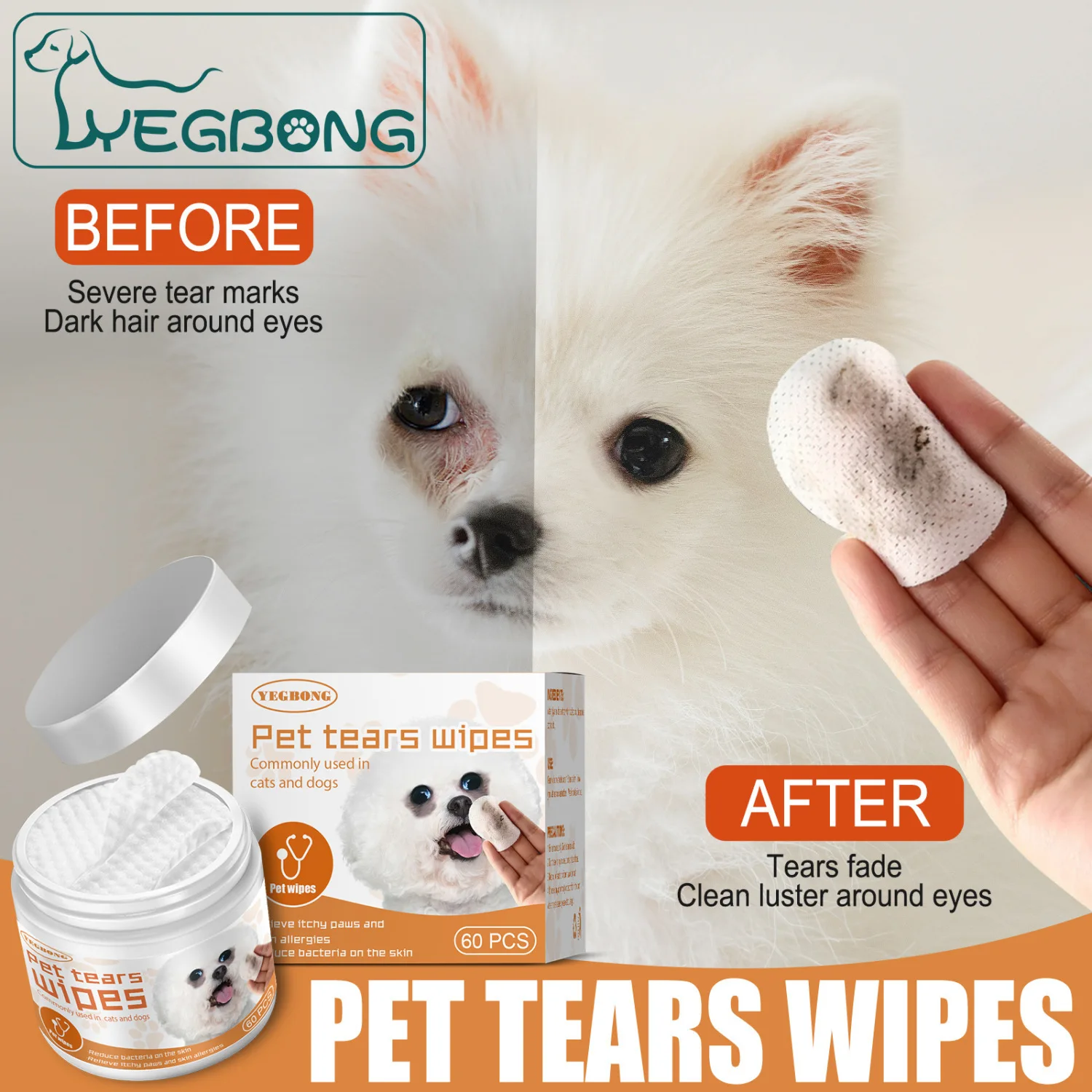 

Pet wipes for cats and dogs to remove tear stains Bichon Teddy Bomei eye cleaning to remove eye stains and eye mucus care suppli