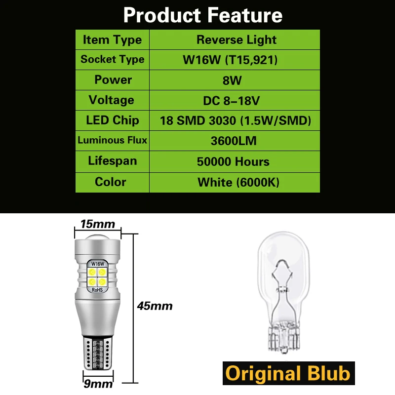 Светодиодная лампа задсветильник хода W16W T15 921 Canbus без ошибок для навигатора Lincoln