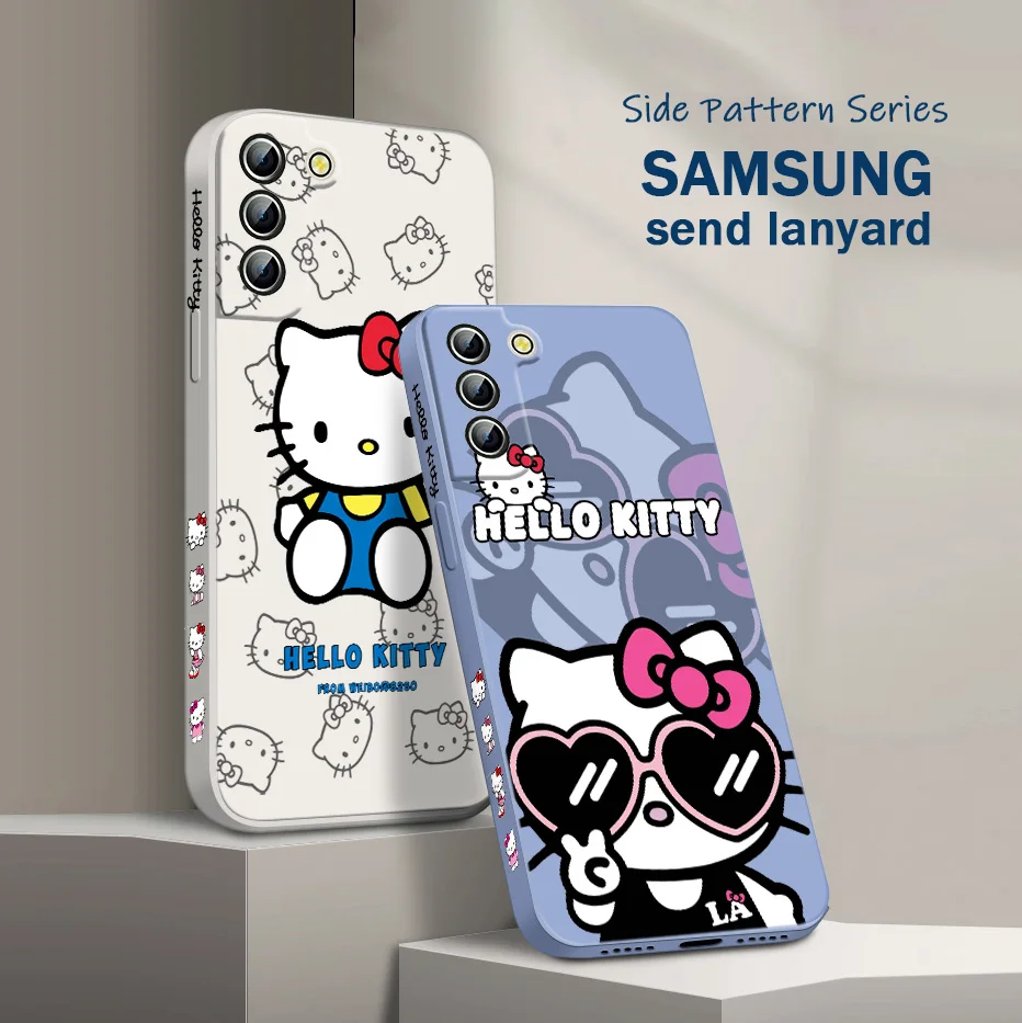 

Милый чехол для телефона с рисунком аниме Hello Kitty для Samsung Galaxy S22 S21 S20 FE S10 Note 20 10 Ultra Lite Plus, чехол с жидкостью и левой веревкой