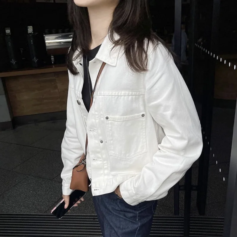 

Cropped Oversized Lapel Pocket casual Denim Jacket for Women
