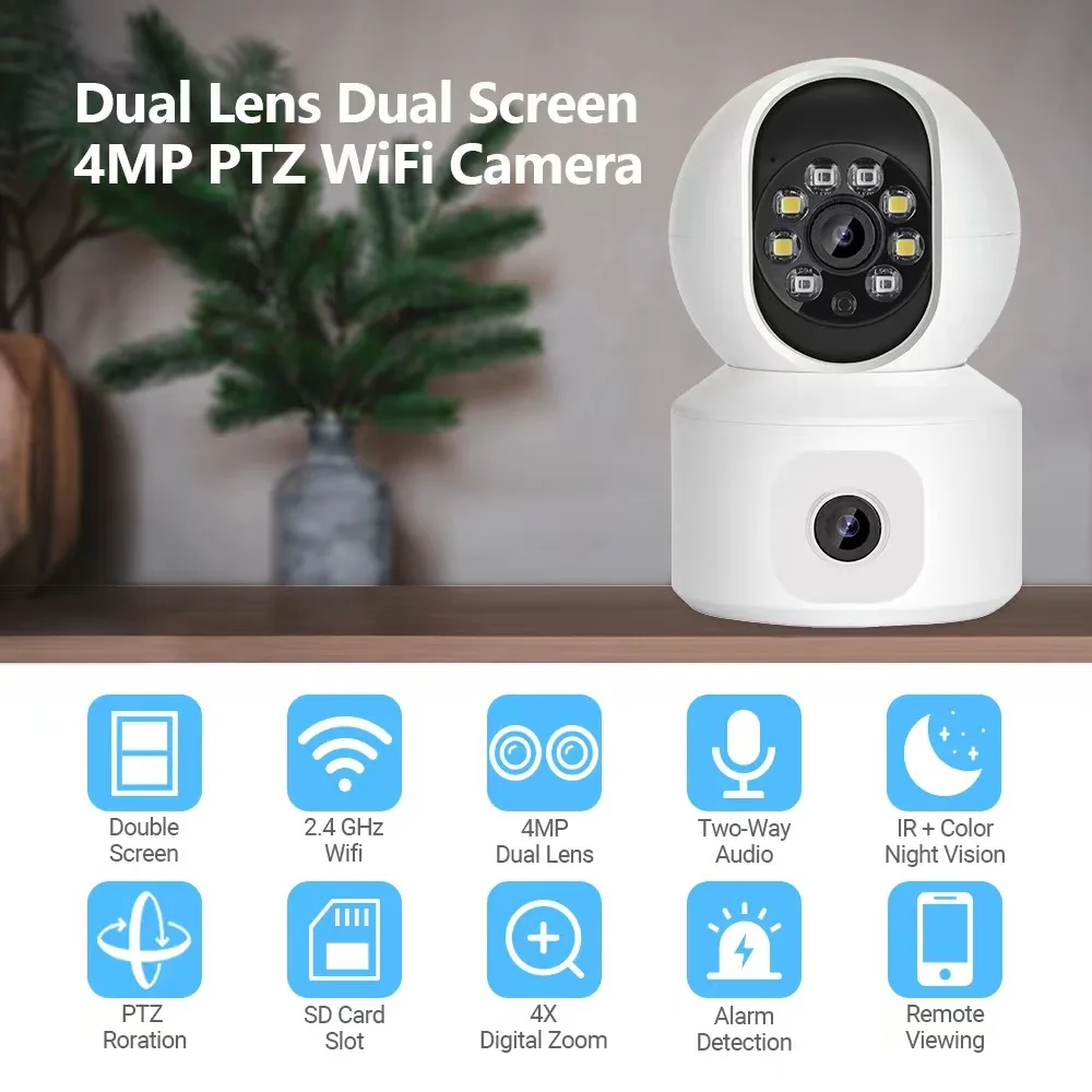 

Wouwon 4MP Dual Lens Indoor Home PTZ Dome WiFi IP Camera Auto-Tracking Video Security Surveillance Camera iCSee XMEye P2P